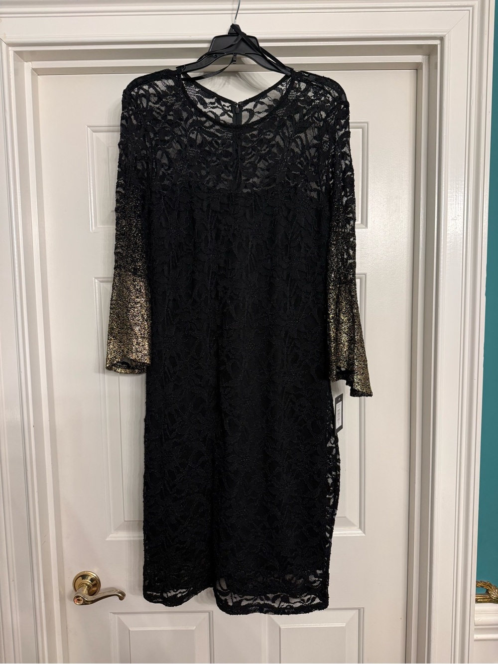 Marina Black Lace Long-Sleeve Dress with Gold Sequin Accent Sleeves